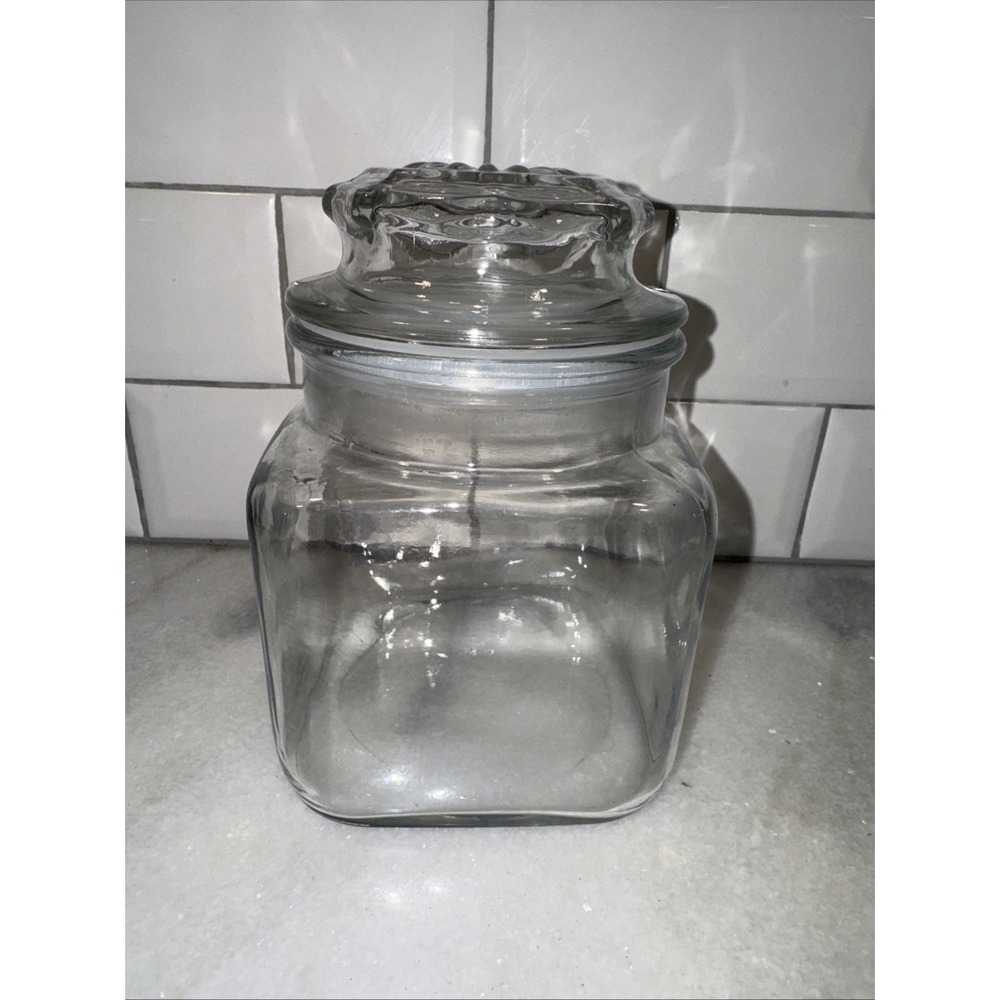 Vintage Anchor Hocking Square Apothecary Small Clear Glass Jar Gw993‎